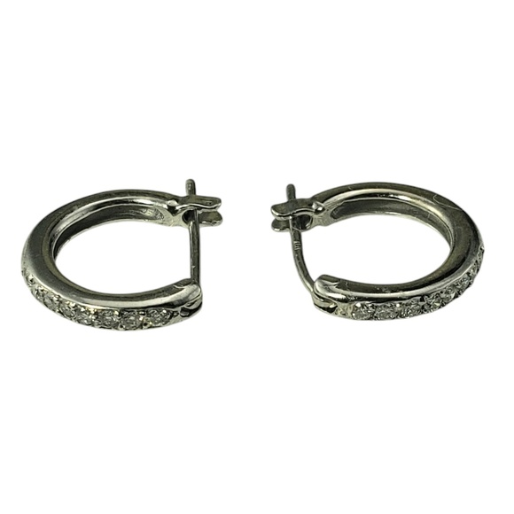 10 Karat White Gold and Diamond Small Hoop Earrings #20650 - Picture 2 of 8